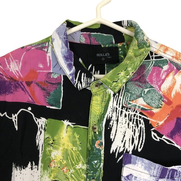 Rollas Shirt Vintage-Inspired Abstract Floral Button-Up Size M Casual Top - Picture 5 of 10